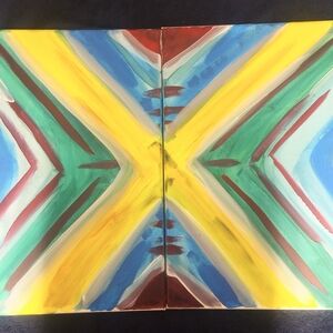 Abstract Geometric Canvas Art in Yellow and Blue